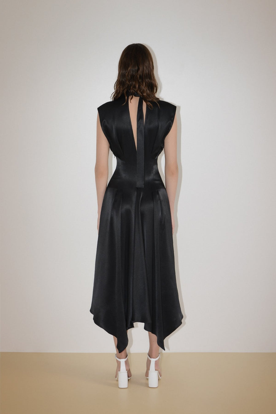 Satin V-Neck Asymmetrical Dress
