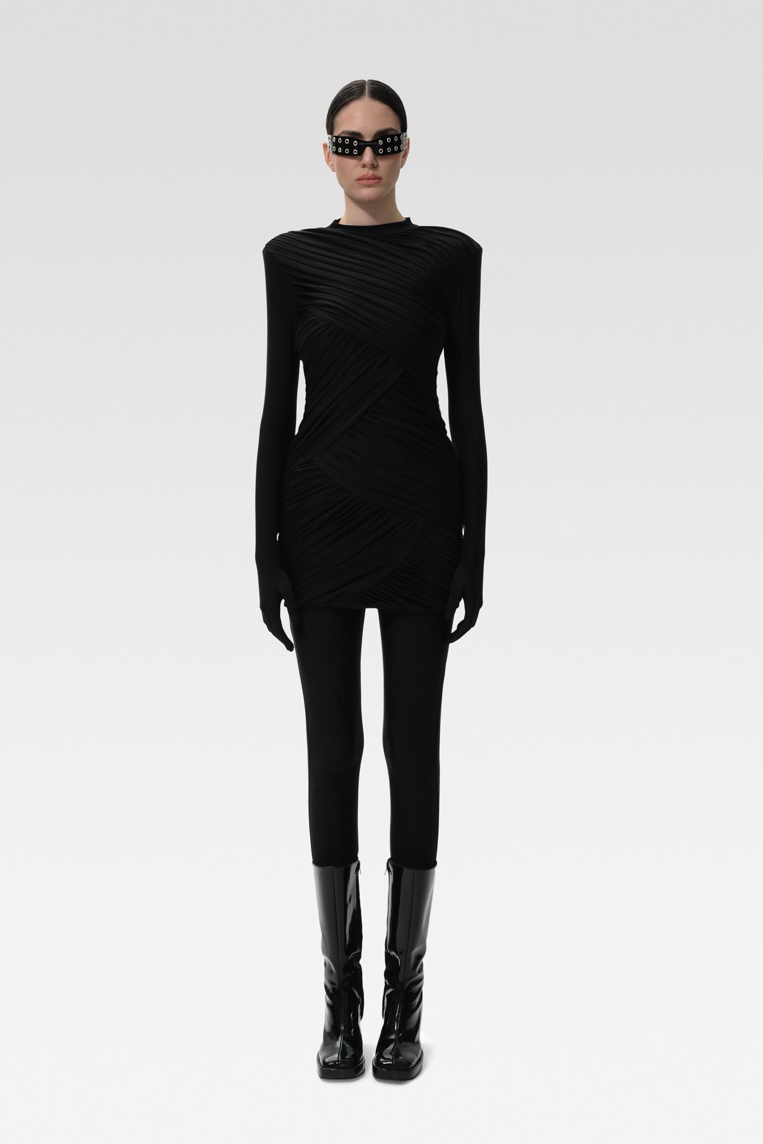 Black Biflex Short Dress With Leggings