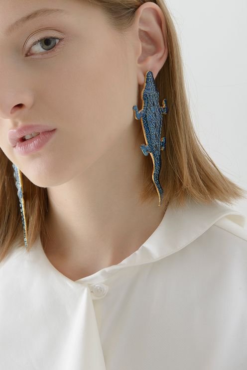 Blue Large Crocodile Earrings