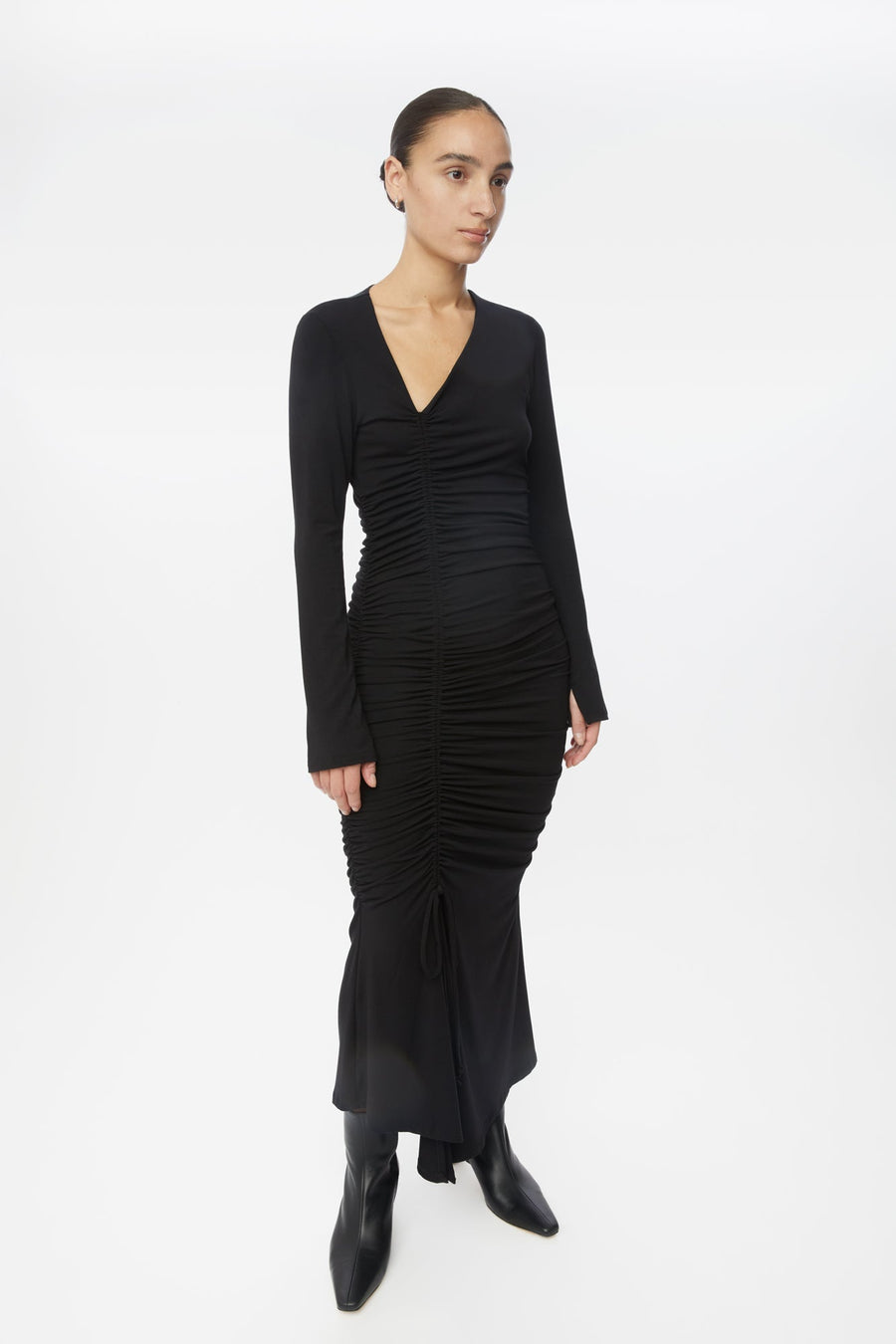 Modal Ruched Asymmetric Midi Dress Modal Ruched Asymmetric Midi Dress