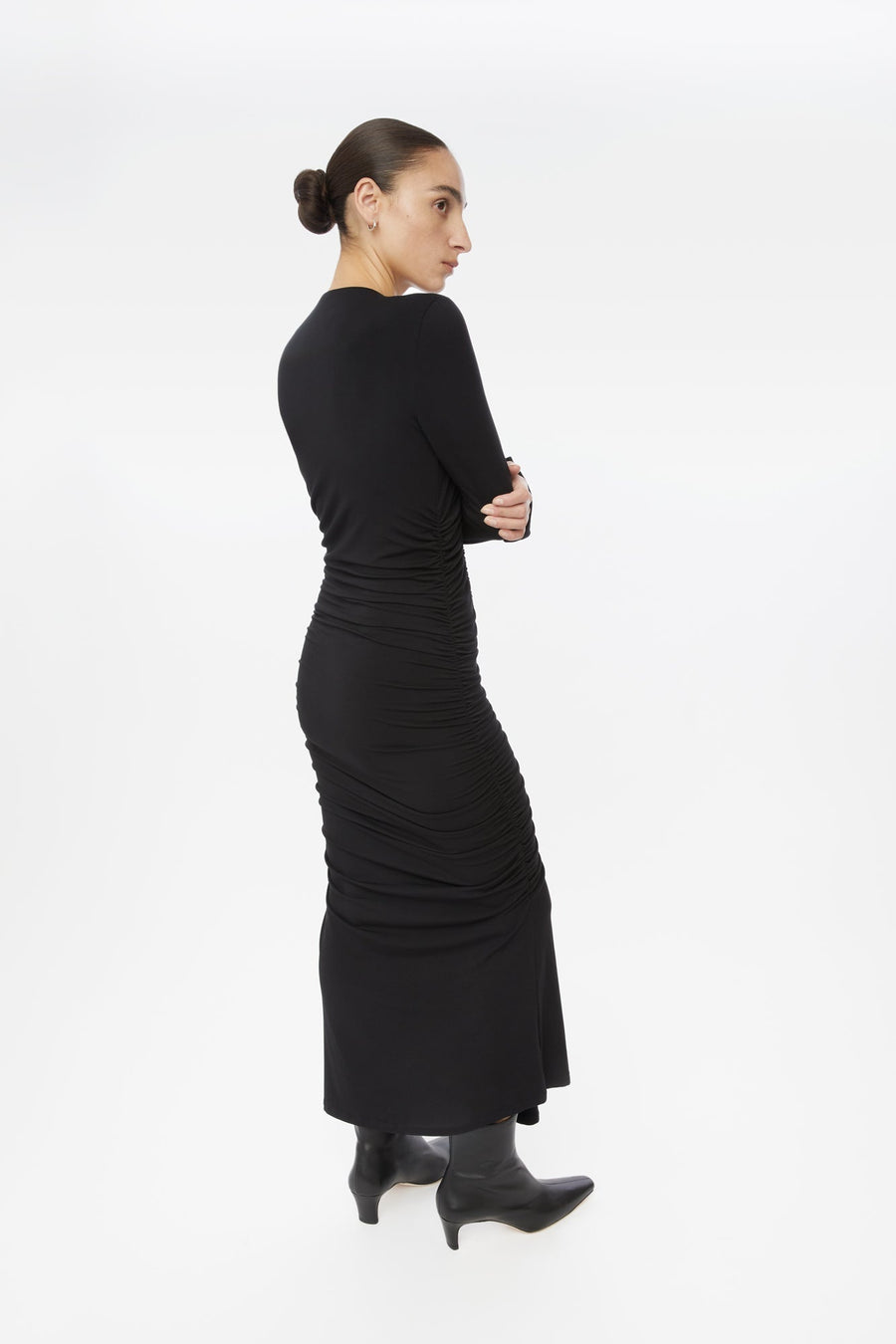 ruched asymmetric midi dress Ruched Asymmetric MIDI Dress WITH Crystal Hummingbird