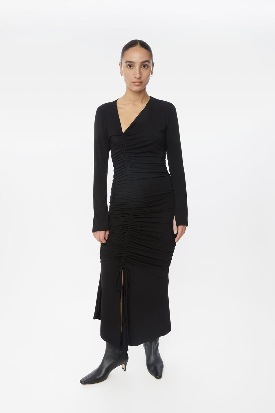 Modal Ruched Asymmetric Midi Dress Modal Ruched Asymmetric Midi Dress