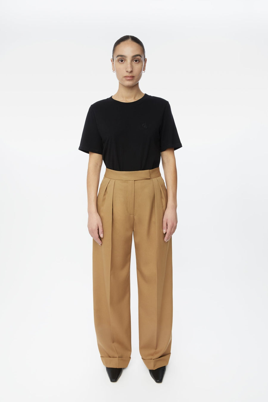 Wool Blend Pleated Wide-Leg Pants - dāl the label-Toffee